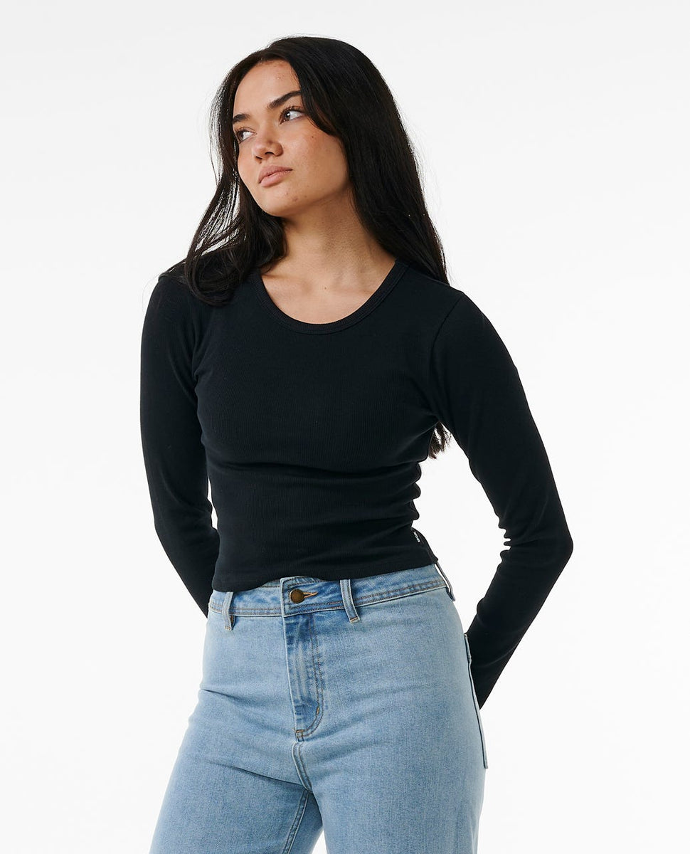 RIP CURL CLASSIC RIBBED L/S TEE - BLACK – Whangamata Surf Shop