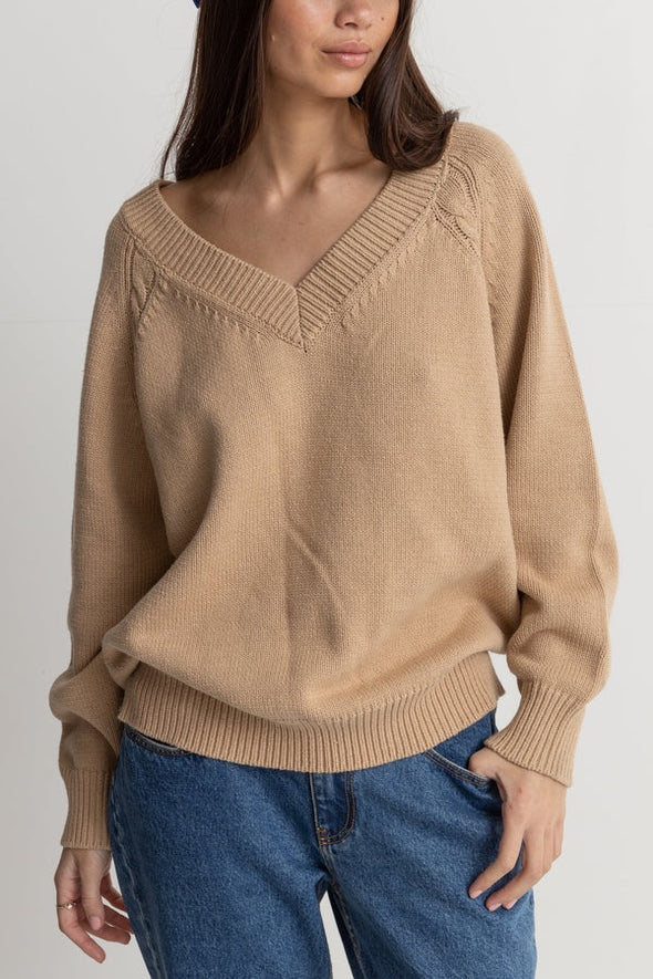 RHYTHM MOONSTONE OVERSIZED V NECK - LATTE