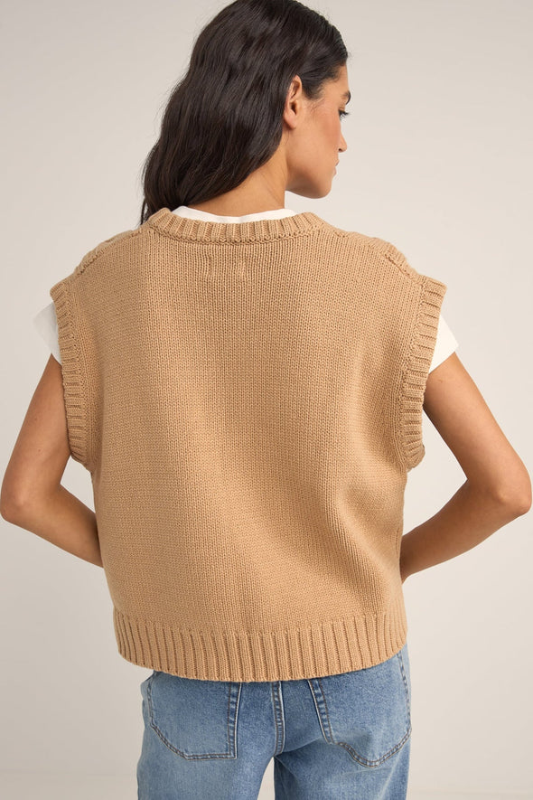 RHYTHM FINLEY CABLE KNIT VEST - SAND