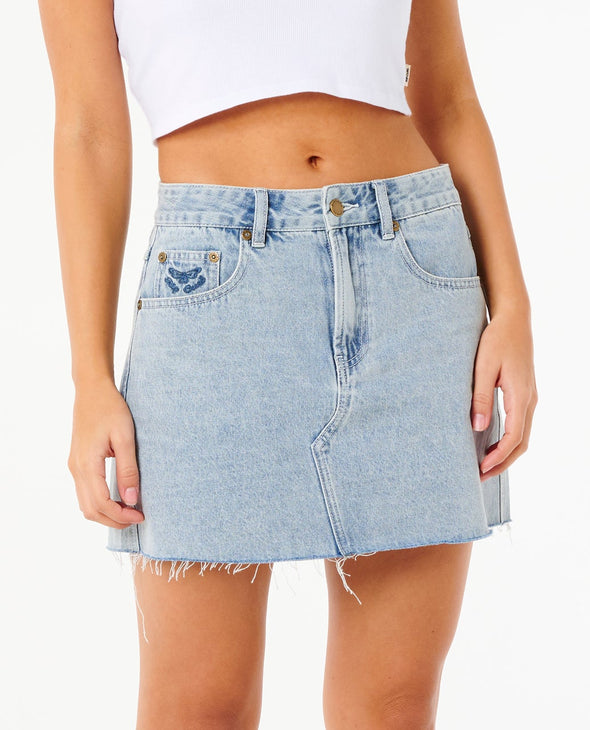 RIP CURL TABBY DENIM MINI SKIRT - VINTAGE BLUE