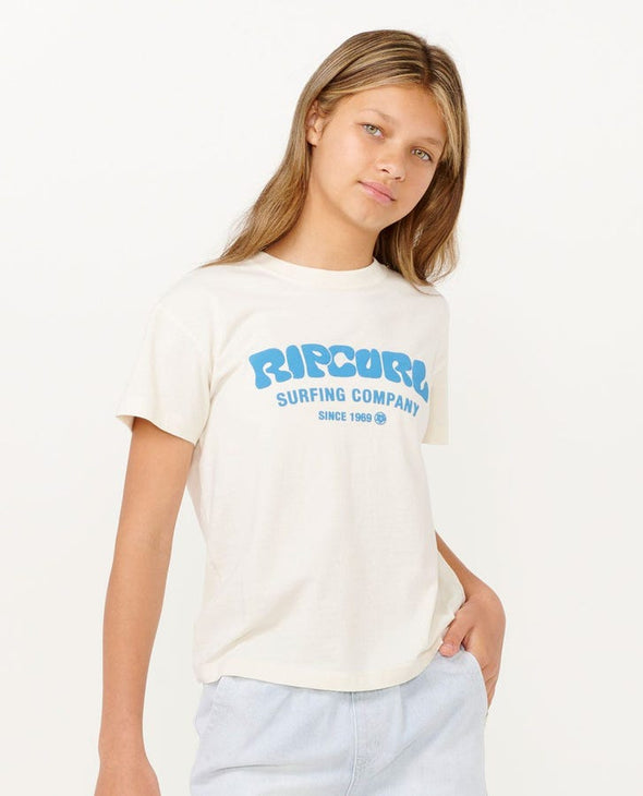 RIP CURL SURF PUFF RELAXED TEE-GIRL - BONE/BRIGHT BLUE