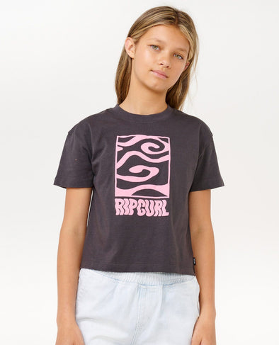 RIP CURL SUN LOGO CROP TEE-GIRL - WASHED BLACK