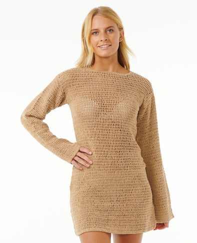 RIP CURL SOLEIL CROCHET MINI DRESS - TAUPE