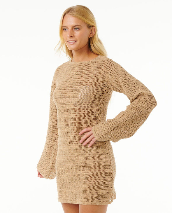 RIP CURL SOLEIL CROCHET MINI DRESS - TAUPE