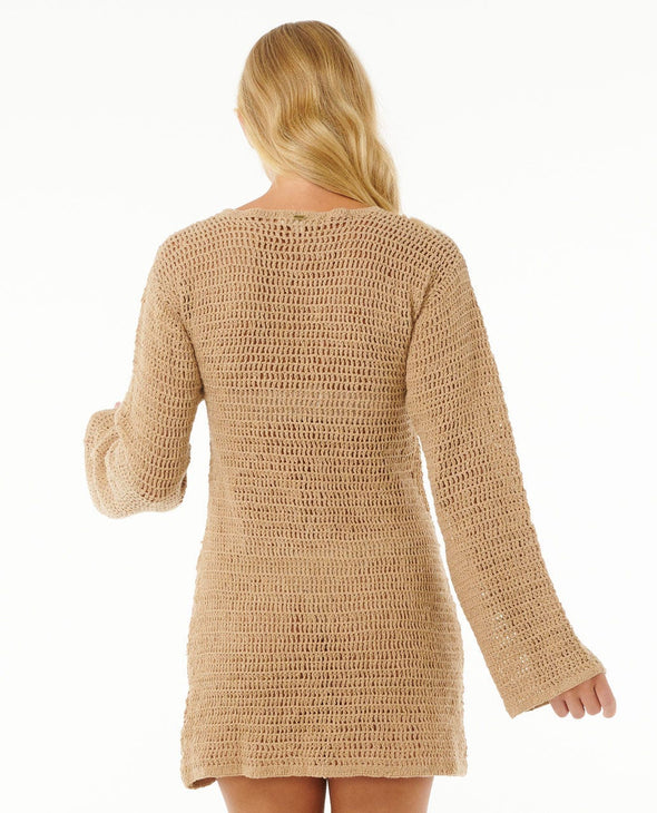 RIP CURL SOLEIL CROCHET MINI DRESS - TAUPE