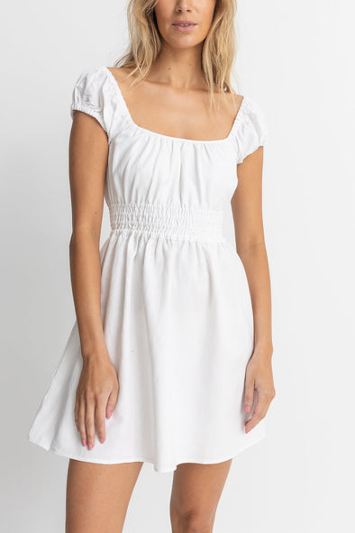 RHYTHM WASHED OUT CAP SLEEVE MINI DRESS - WHITE