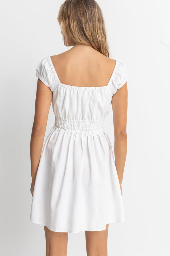 RHYTHM WASHED OUT CAP SLEEVE MINI DRESS - WHITE