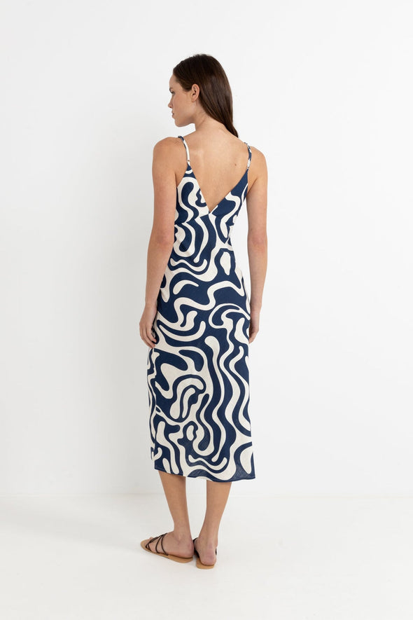RHYTHM WAVERLY BIAS CUT MIDI DRESS - INK