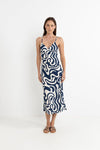 RHYTHM WAVERLY BIAS CUT MIDI DRESS - INK