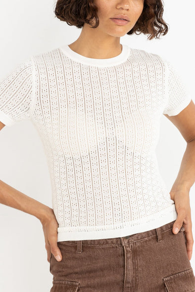 RHYTHM OJAI POINTELLE KNIT TOP - WHITE
