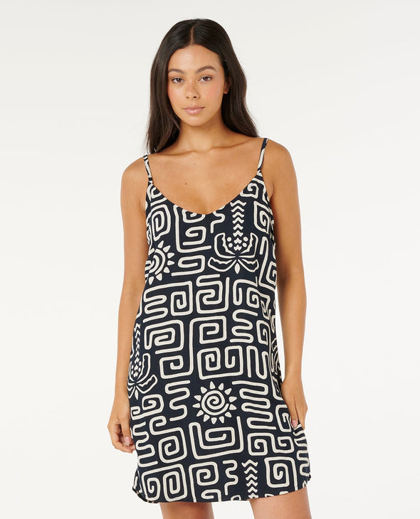 RIP CURL SUNSET LUAU MINI DRESS - BLACK/OFF WHITE
