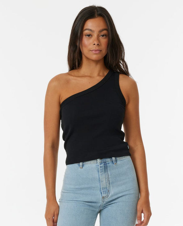 RIP CURL ASYMMETRICAL RIBBED TANK - BLACK