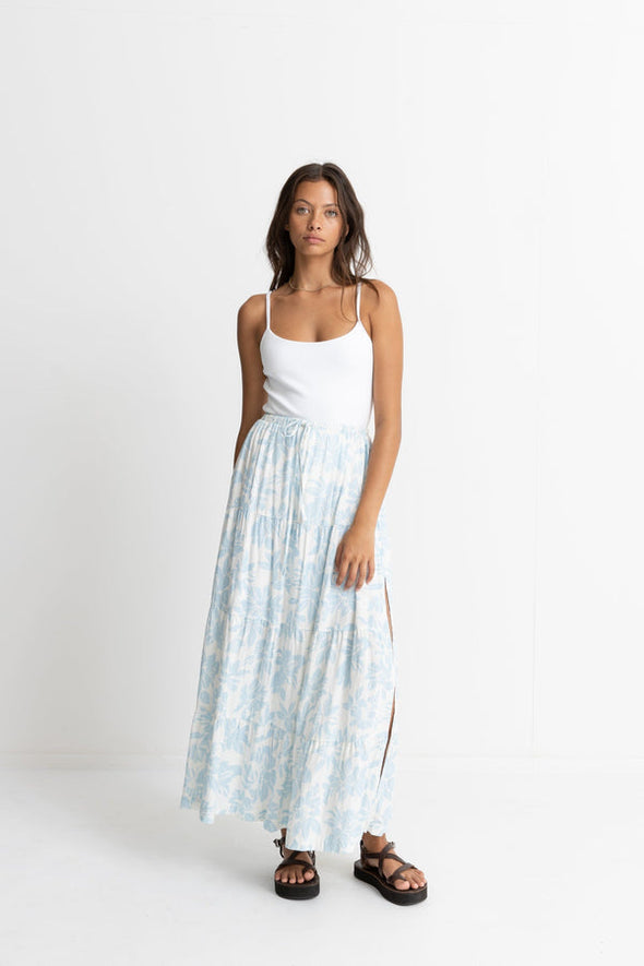 RHYTHM GRACE FLORAL TIERED MAXI SKIRT - WHITE
