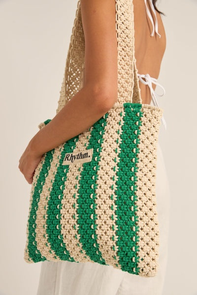 RHYTHM DINERO STRIPE CROCHET TOTE BAG - GREEN