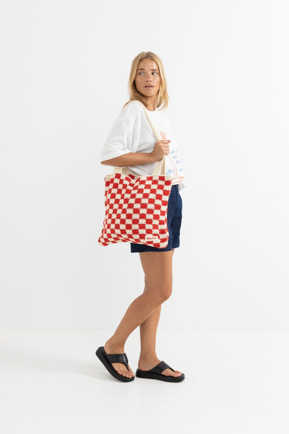 RHYTHM LOLA CHECK CROCHET TOTE BAG - FIRE