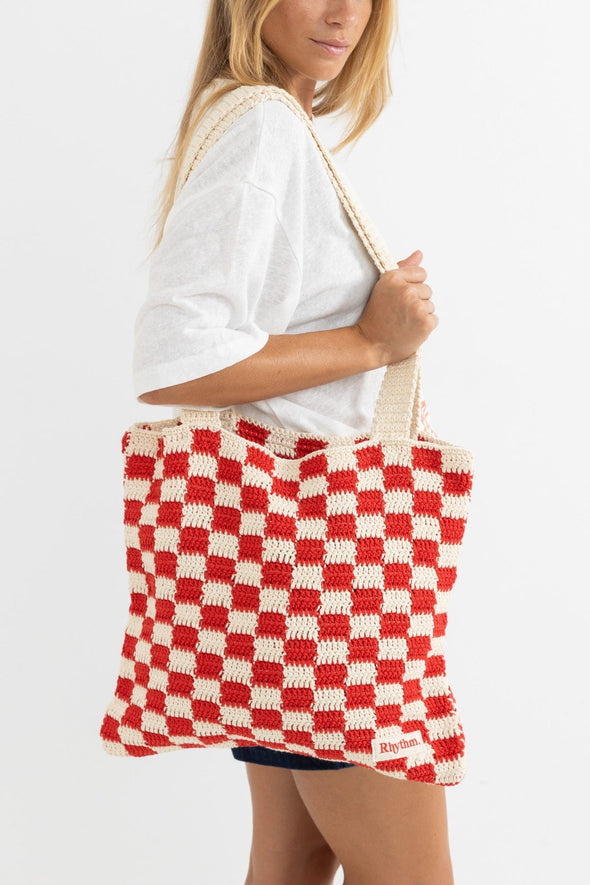 RHYTHM LOLA CHECK CROCHET TOTE BAG - FIRE
