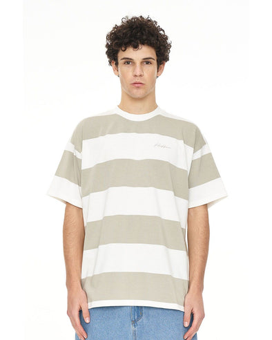 HUFFER STRIPE BLOCK TEE - MOONROCK/CHALK