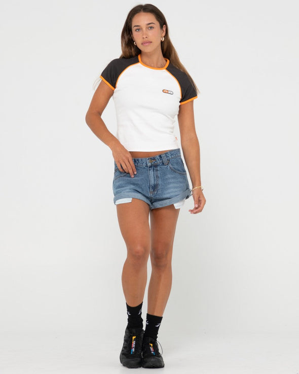 RUSTY PHEONIX LOW RISE DENIM MINI SHORT - MDY