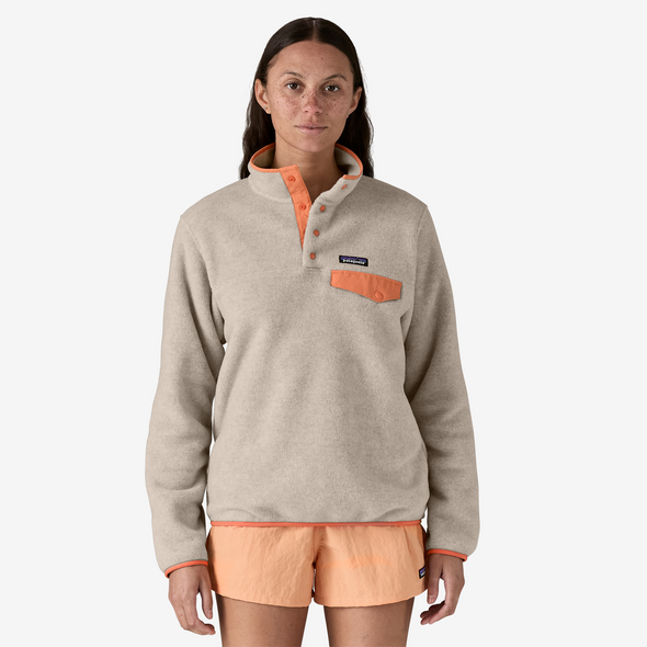 PATAGONIA W'S LW SYNCH SNAP-T P/O - OATMEAL HEATHER W/HEIRLOOM PEACH