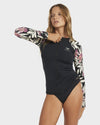 ROXY WINDSWEPT FLORAL LS ZIP THRU - BLACK