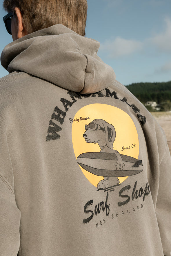 WHANGAMATA SURF SHOP RELAXED FIT SURF DOG HOOD - FADED GREY