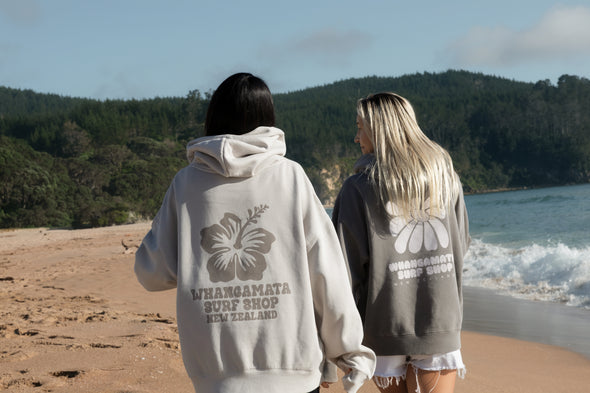 WHANGAMATA SURF SHOP FLOWER RELAXED FADED HOOD - FADED GREY