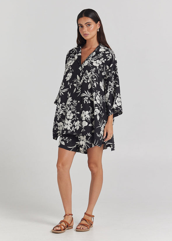 POOLSIDE PARADISO ALOHA OVER SHIRT - BLACK