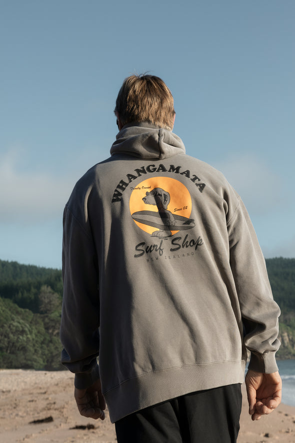 WHANGAMATA SURF SHOP RELAXED FIT SURF DOG HOOD - FADED GREY