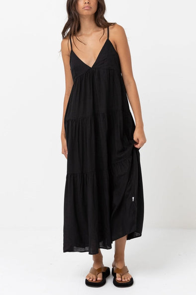 RHYTHM CLASSIC TIERED MIDI DRESS - BLACK