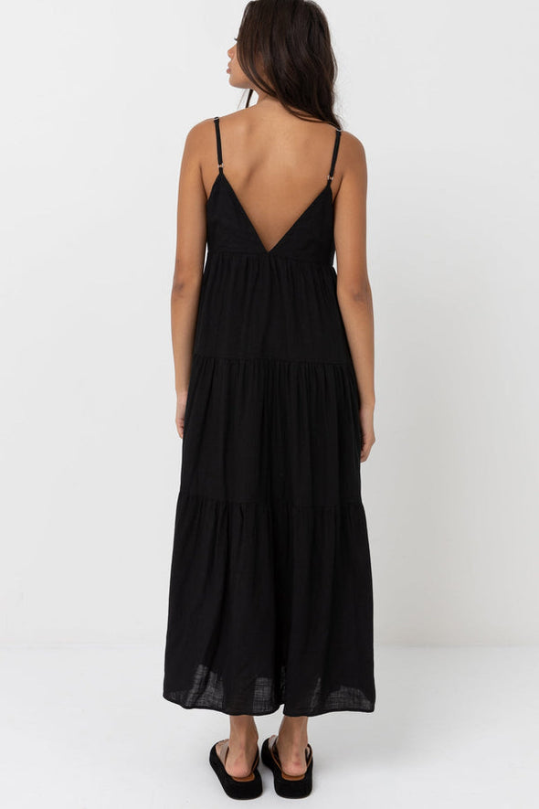 RHYTHM CLASSIC TIERED MIDI DRESS - BLACK