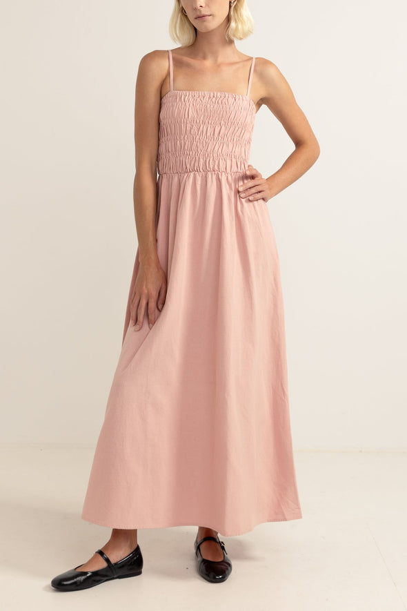 RHYTHM CLASSIC SHIRRED MIDI DRESS - ROSE