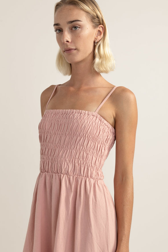 RHYTHM CLASSIC SHIRRED MIDI DRESS - ROSE