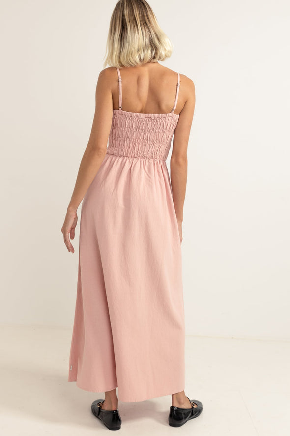 RHYTHM CLASSIC SHIRRED MIDI DRESS - ROSE