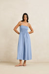 RHYTHM CLASSIC SHIRRED MIDI DRESS - STEEL BLUE