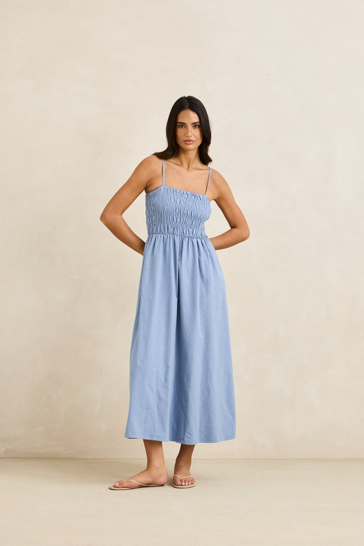 rhythm classic shirred midi dress RHYTHM Women's Classic Shirred Midi Dress