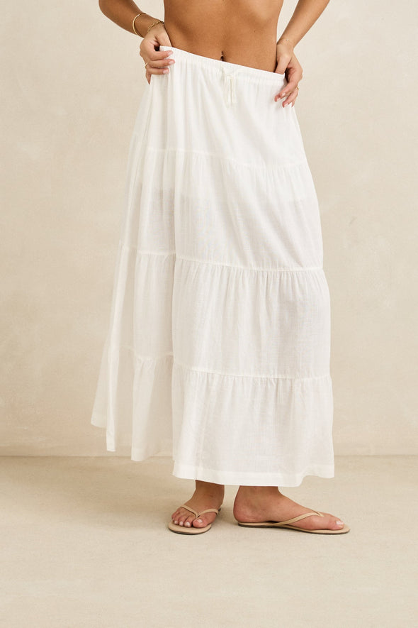 RHYTHM WOMENS CLASSIC TIERED MAXI SKIRT - WHITE