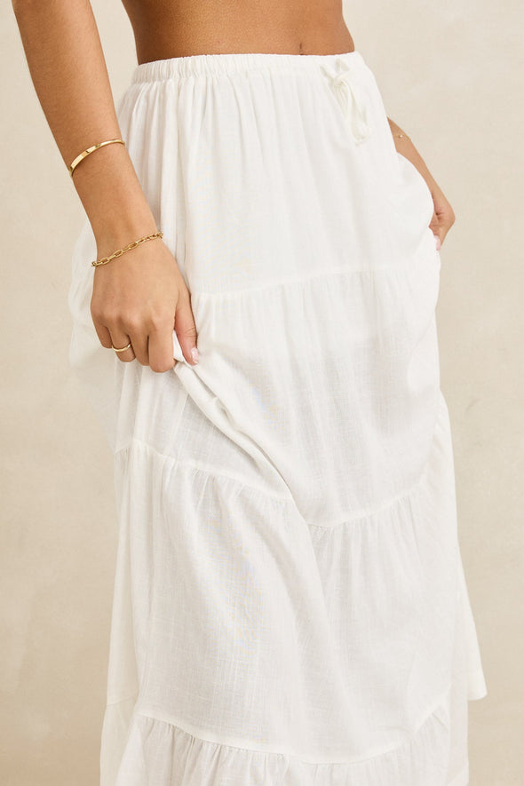 RHYTHM WOMENS CLASSIC TIERED MAXI SKIRT - WHITE