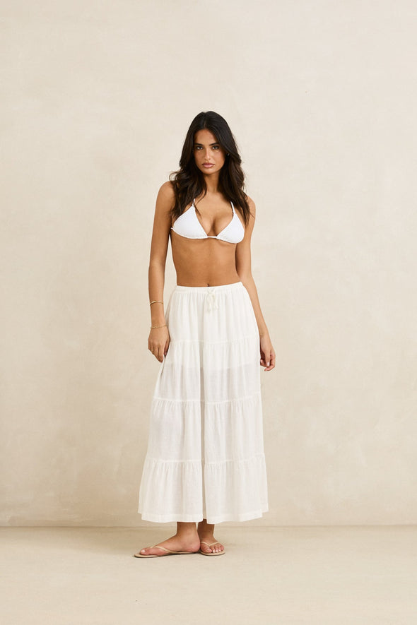 RHYTHM WOMENS CLASSIC TIERED MAXI SKIRT - WHITE