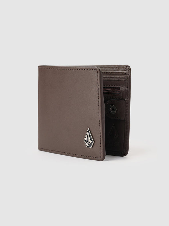 VOLCOM SINGLE STONE LEATHER WALLET - DBR