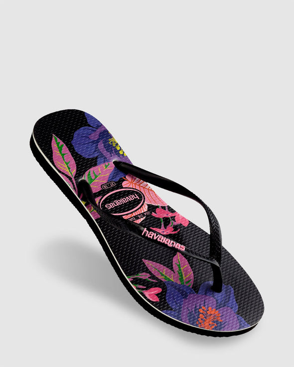 HAVAIANAS SLIM FLORAL COLOURS - BLACK