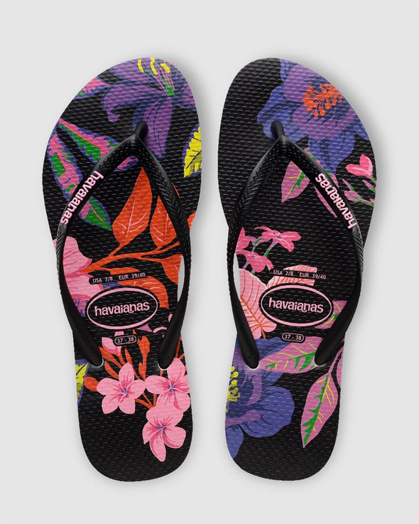 HAVAIANAS SLIM FLORAL COLOURS - BLACK