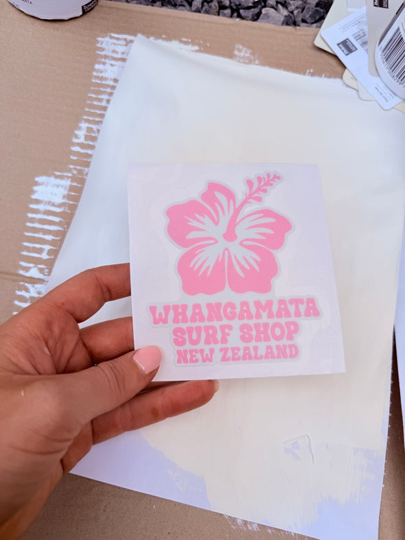 WHANGAMATA SURF SHOP HIBISCUS FLOWER STICKER - PINK