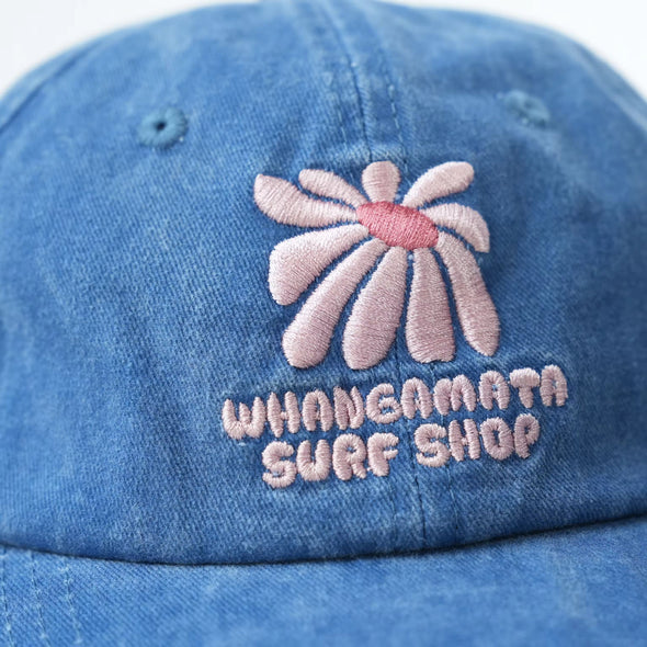 WHANGAMATA SURF SHOP FLOWER LOGO CAP - FADED BLUE