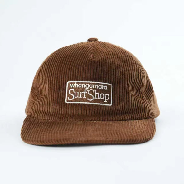 WHANGAMATA SURF SHOP BOX LOGO CORD CAP - BROWN