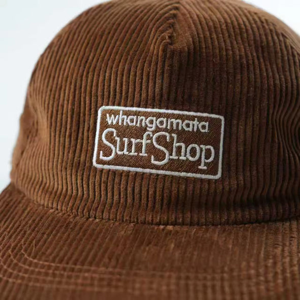 WHANGAMATA SURF SHOP BOX LOGO CORD CAP - BROWN