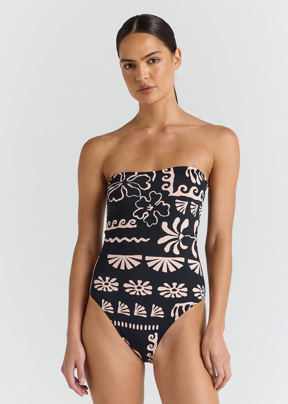 POOLSIDE PARADISO JAMAICA BANDEAU ONE PIECE - BLACK