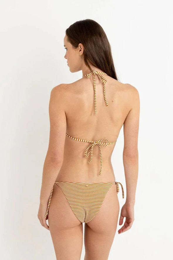 RHYTHM COVE STRIPE SLIDE TRI TOP W/ TIE SIDE HI CUT PANT - CARAMEL