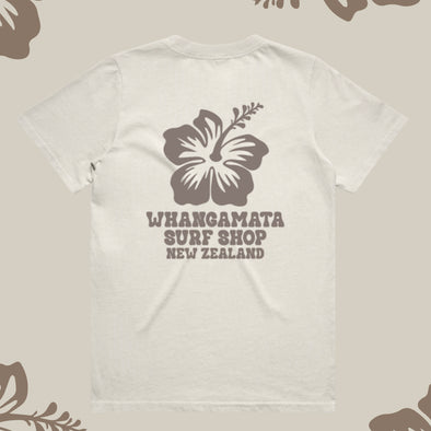 WHANGAMATA SURF SHOP GIRLS HIBISCUS BLOOM TEE - FADED BONE