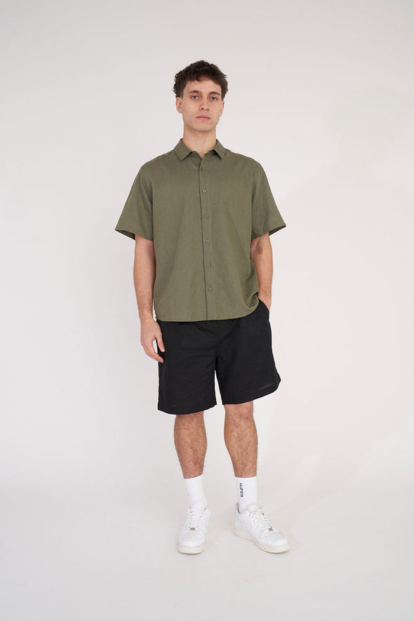 HUFFER LIN-IN SS SHIRT - KHAKI