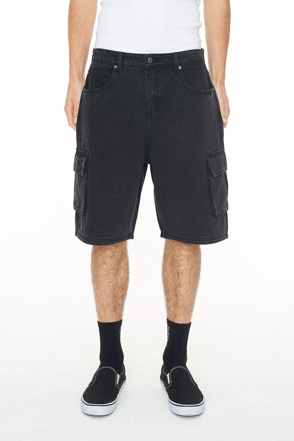 HUFFEWR 3D CARGO DENIM SHORT - BLACK WASH